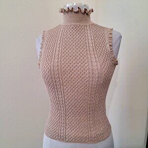 Zara Women's Knit Stretchy Top Turtleneck Sleeveless Size S Tan Color